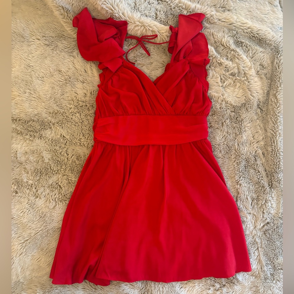 Lulu's Red Ruffle Sleeve Mini Dress - Picture 3 of 5